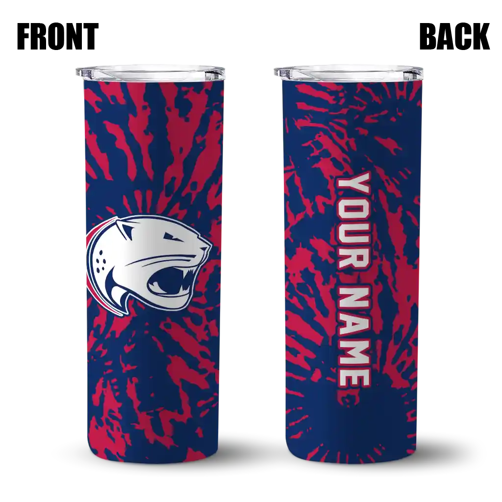 customized-south-alabama-jaguars-metallic-grid-blue-skinny-tumbler-fashion-forward.webp