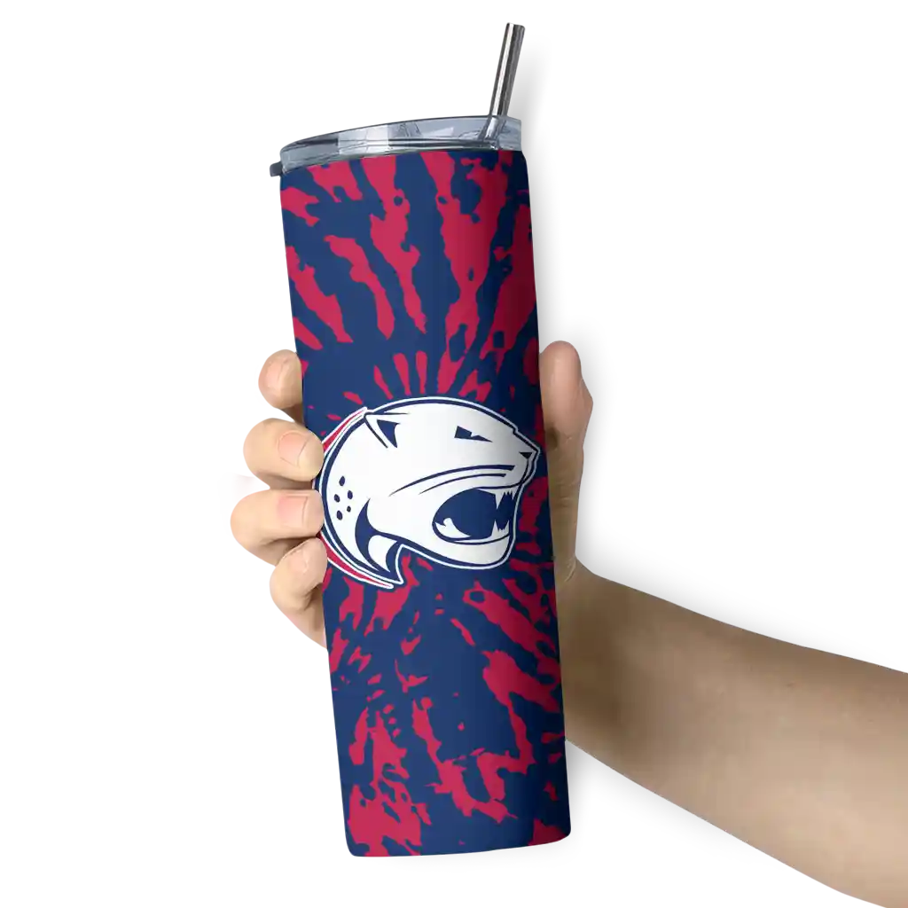 customized-south-alabama-jaguars-metallic-grid-blue-skinny-tumbler-premium-grade.webp