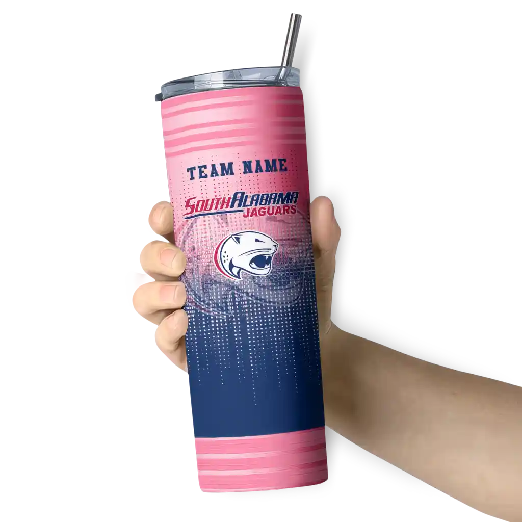 customized-south-alabama-jaguars-swirl-texture-blue-skinny-tumbler-premium-grade.webp