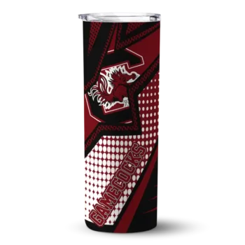 Customized South Carolina Gamecocks Web Stripes Garnet White Skinny Tumbler
