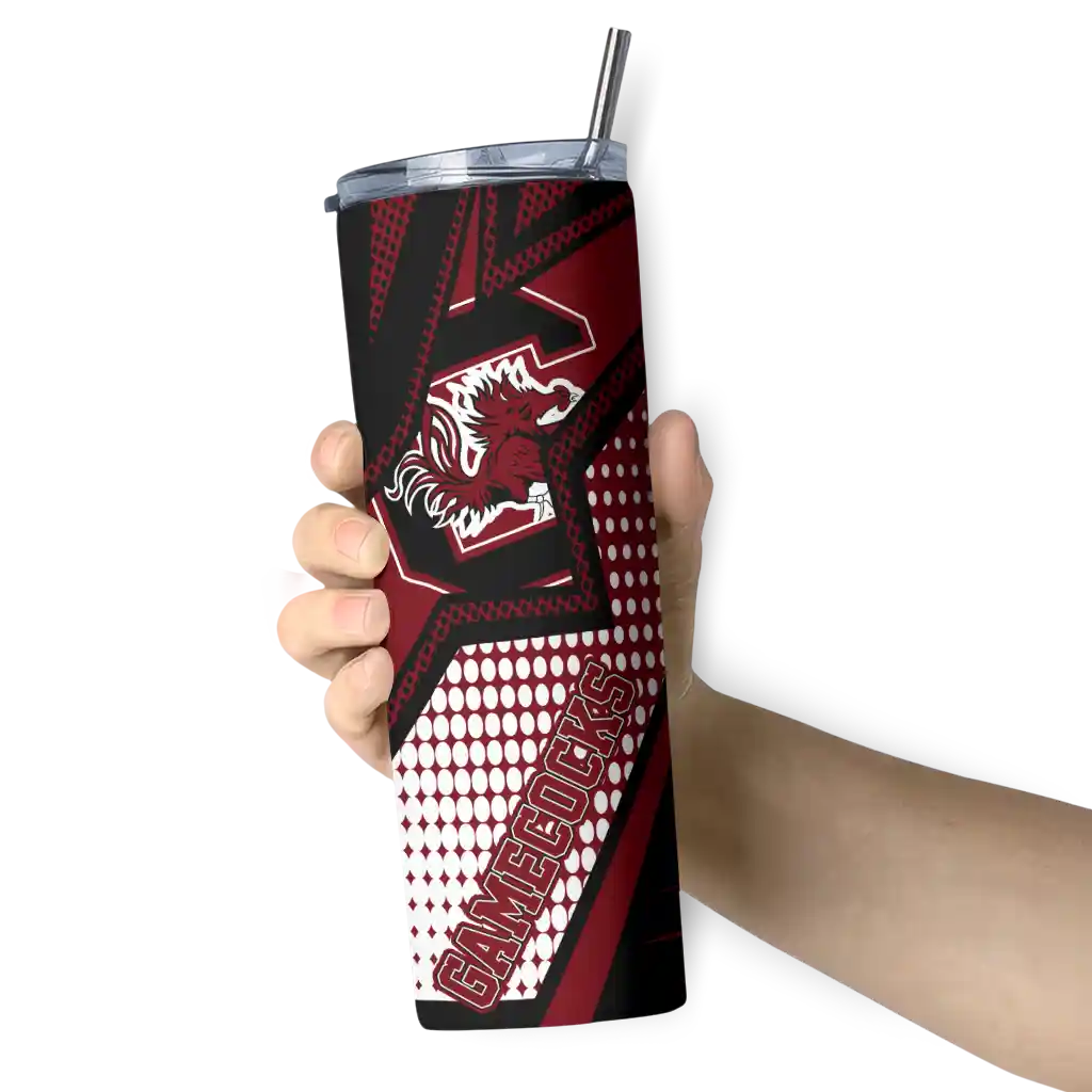 customized-south-carolina-gamecocks-web-stripes-garnet-white-skinny-tumbler-premium-grade.webp