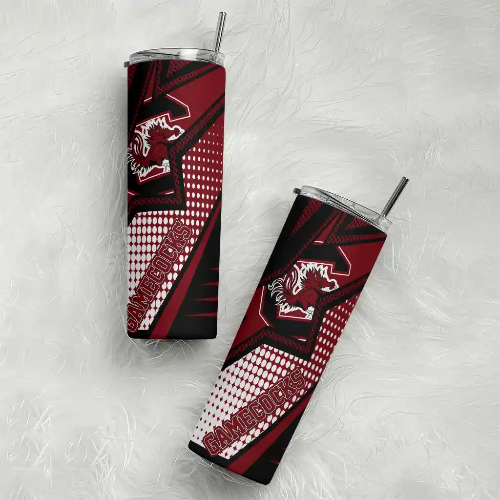 customized-south-carolina-gamecocks-web-stripes-garnet-white-skinny-tumbler-top-rated.webp