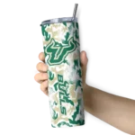 customized-south-florida-bulls-claw-marks-green-white-skinny-tumbler-best-selling.webp