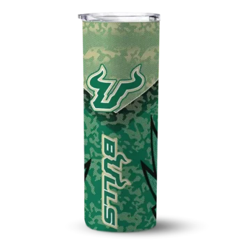 Customized South Florida Bulls Spiral Burst Print Green Skinny Tumbler