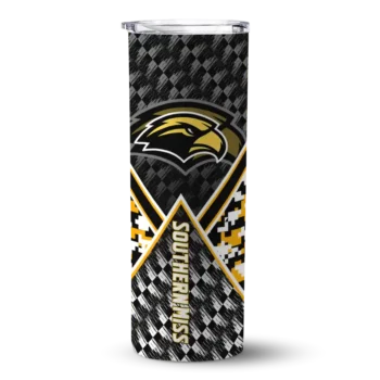 Customized Southern Miss Golden Eagles Monogram Burst Black White Skinny Tumbler