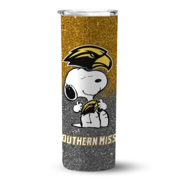 Customized Southern Miss Golden Eagles Snoopy Attitude Black Skinny Tumbler