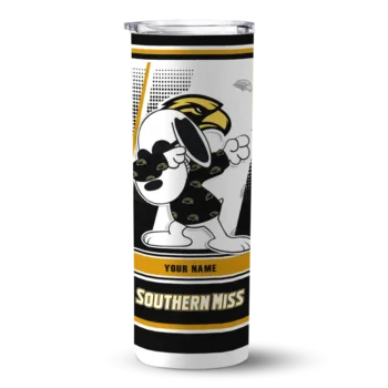 Customized Southern Miss Golden Eagles Snoopy Dog Black White Skinny Tumbler
