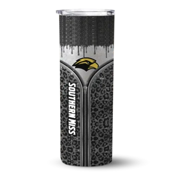 Customized Southern Miss Golden Eagles Sparkle Drip Black Skinny Tumbler