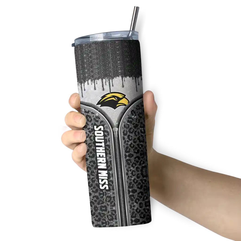 customized-southern-miss-golden-eagles-sparkle-drip-black-skinny-tumbler-premium-grade.webp