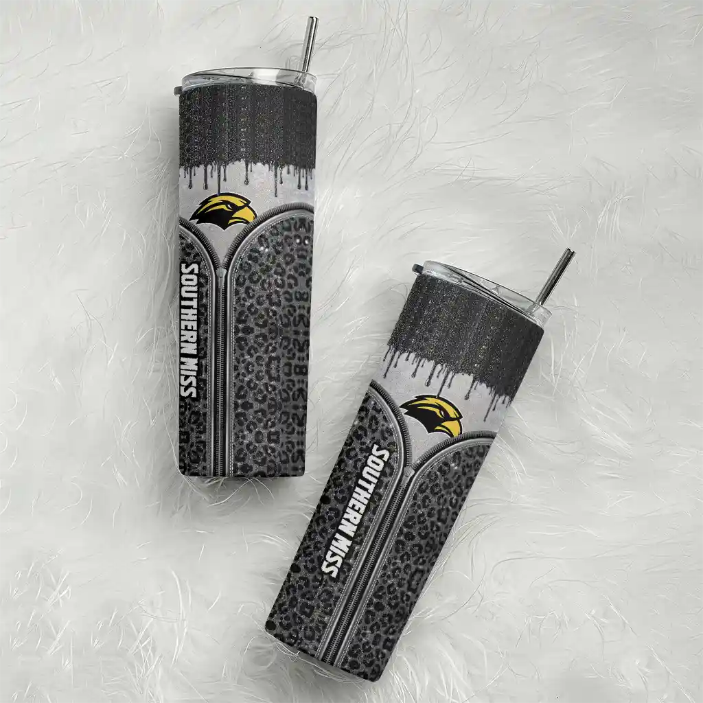 customized-southern-miss-golden-eagles-sparkle-drip-black-skinny-tumbler-top-rated.webp