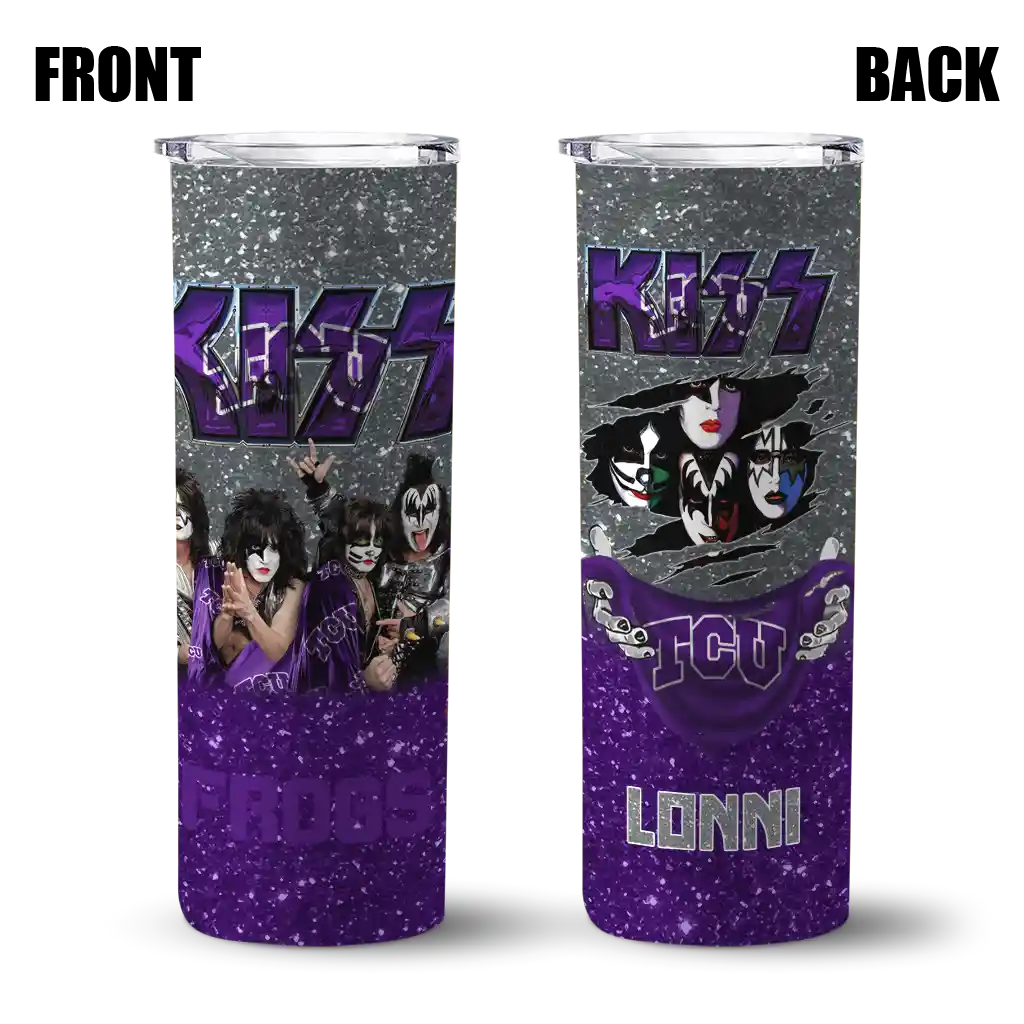 customized-tcu-horned-frogs-kiss-band-grey-skinny-tumbler-fashion-forward-1.webp