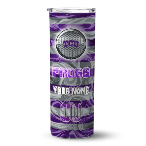 customized tcu horned frogs patterned waves purple skinny tumbler best selling