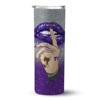 Customized TCU Horned Frogs Sparkle Lips Purple Skinny Tumbler