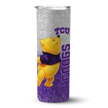 Customized TCU Horned Frogs Winnie the Pooh Purple Gray Skinny Tumbler