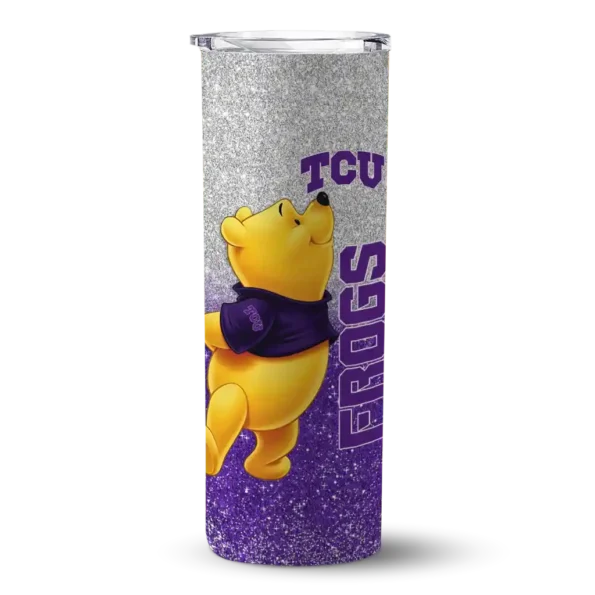 customized tcu horned frogs winnie the pooh purple gray skinny tumbler best selling