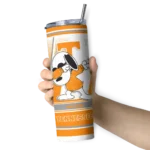 customized-tennessee-volunteers-snoopy-dog-orange-white-skinny-tumbler-best-selling.webp
