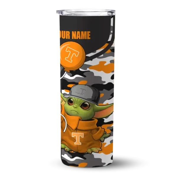 customized tennessee volunteers yoda camo orange black skinny tumbler best selling 1