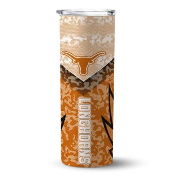 Customized Texas Longhorns Spiral Burst Print Orange Skinny Tumbler