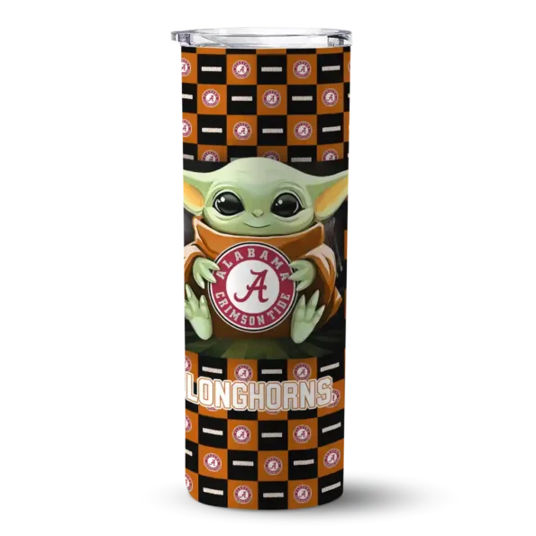 customized texas longhorns yoda cozy orange black skinny tumbler best selling