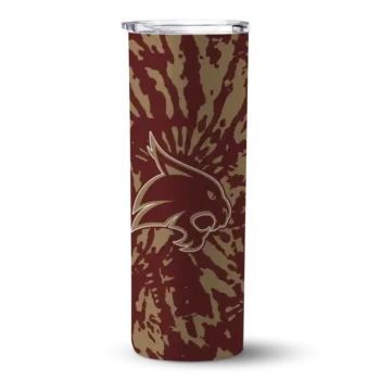 Customized Texas State Bobcats Metallic Grid Maroon Skinny Tumbler
