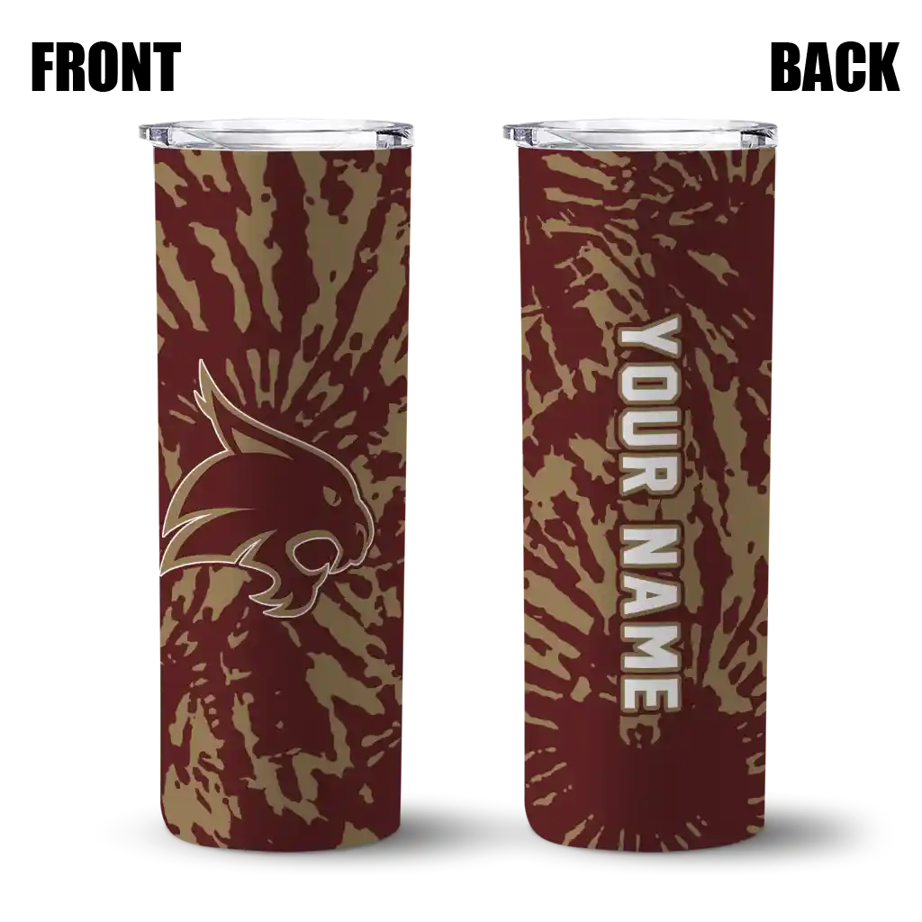 customized-texas-state-bobcats-metallic-grid-maroon-skinny-tumbler-fashion-forward.webp