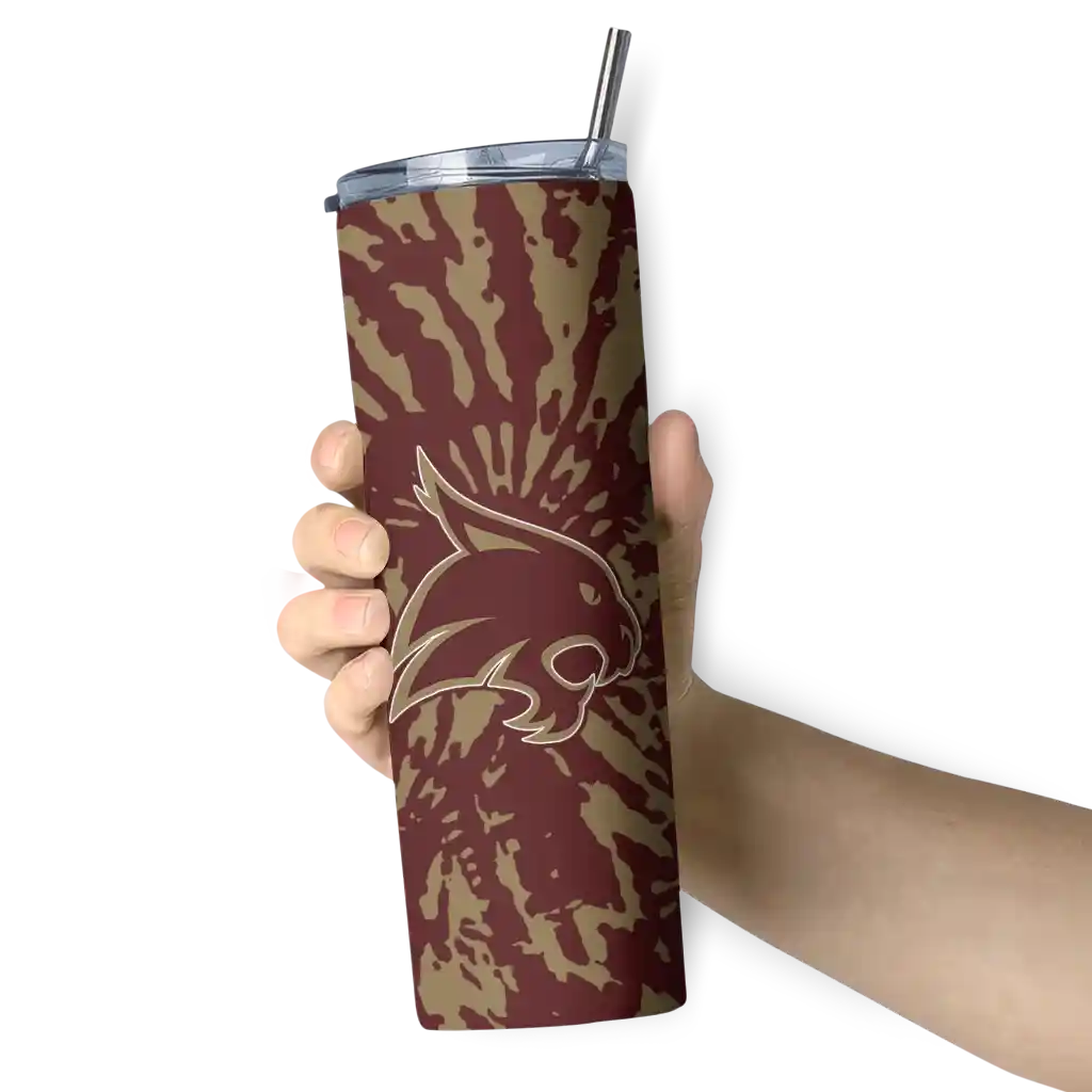 customized-texas-state-bobcats-metallic-grid-maroon-skinny-tumbler-premium-grade.webp