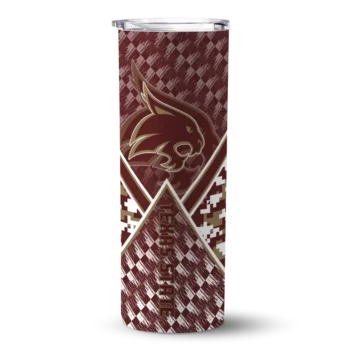 Customized Texas State Bobcats Monogram Burst Maroon White Skinny Tumbler