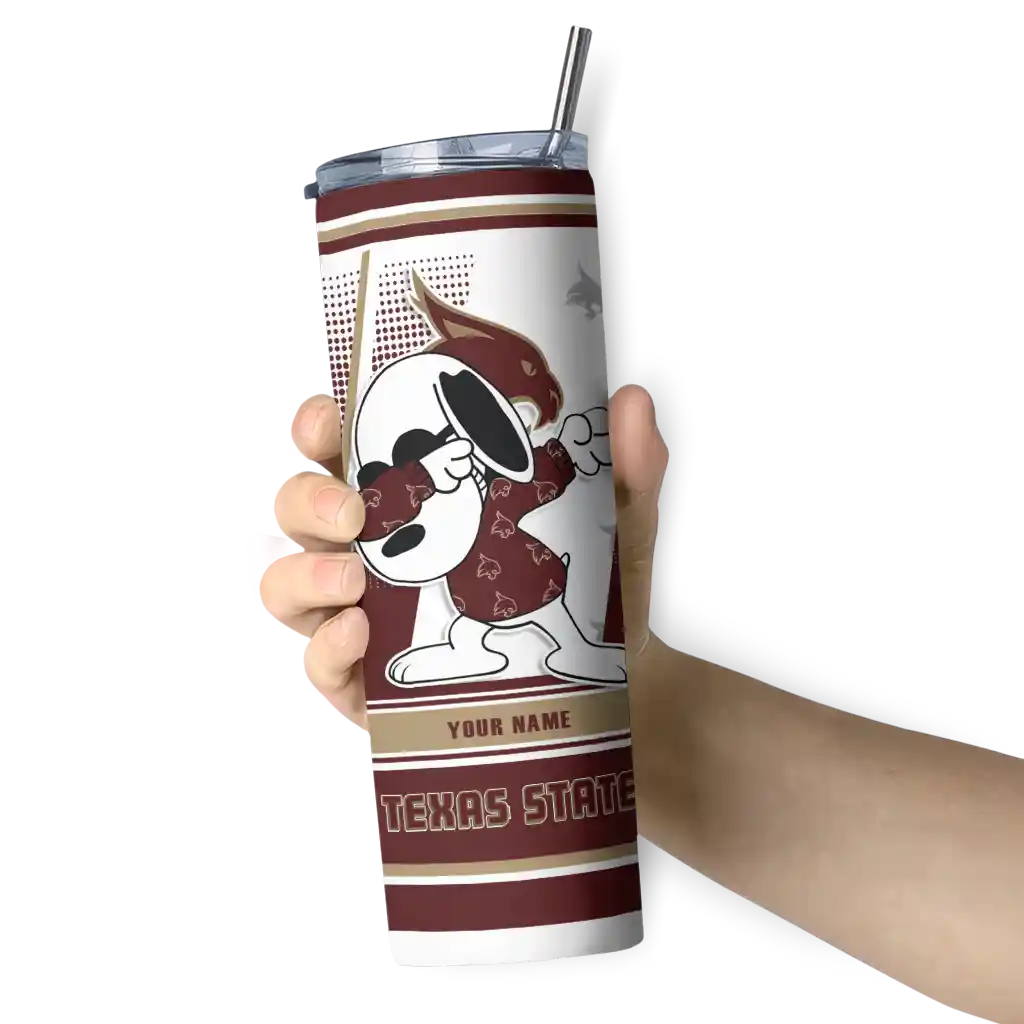 customized-texas-state-bobcats-snoopy-dog-maroon-white-skinny-tumbler-premium-grade.webp