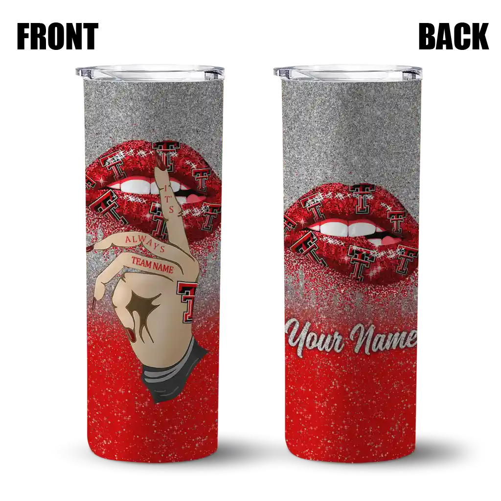 customized-texas-tech-red-raiders-sparkle-lips-red-skinny-tumbler-fashion-forward.webp
