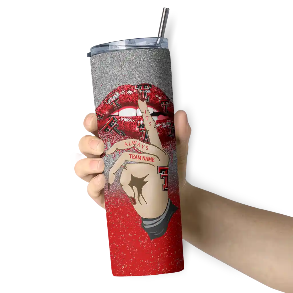 customized-texas-tech-red-raiders-sparkle-lips-red-skinny-tumbler-premium-grade.webp