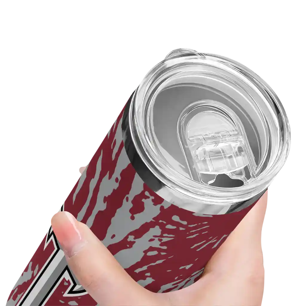 customized-troy-trojans-metallic-grid-red-skinny-tumbler-high-quality.webp