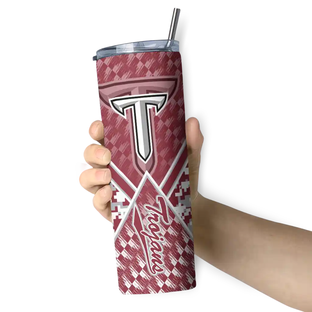customized-troy-trojans-monogram-burst-red-white-skinny-tumbler-premium-grade.webp
