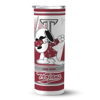 Customized Troy Trojans Snoopy Dog Red White Skinny Tumbler