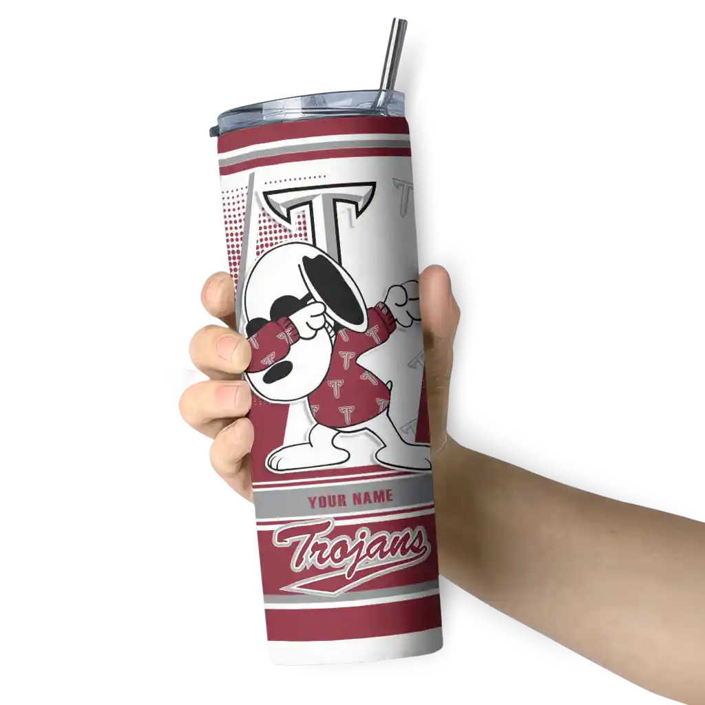 customized-troy-trojans-snoopy-dog-red-white-skinny-tumbler-premium-grade.webp