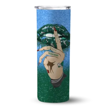 Customized Tulane Green Wave Sparkle Lips Green Skinny Tumbler