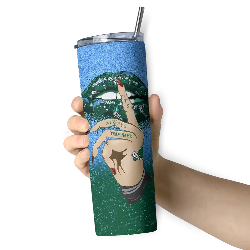 customized-tulane-green-wave-sparkle-lips-green-skinny-tumbler-premium-grade.webp