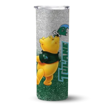 Customized Tulane Green Wave Winnie the Pooh Green Gray Skinny Tumbler