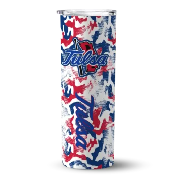 Customized Tulsa Golden Hurricane Claw Marks Blue White Skinny Tumbler