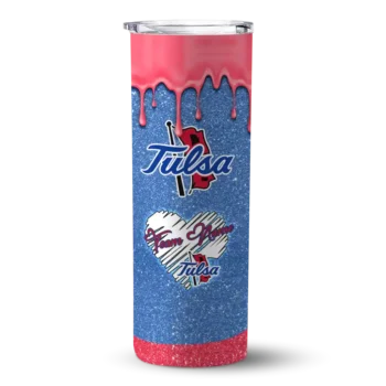 Customized Tulsa Golden Hurricane Pixel Fade Blue Skinny Tumbler