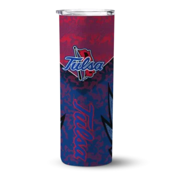Customized Tulsa Golden Hurricane Spiral Burst Print Blue Skinny Tumbler