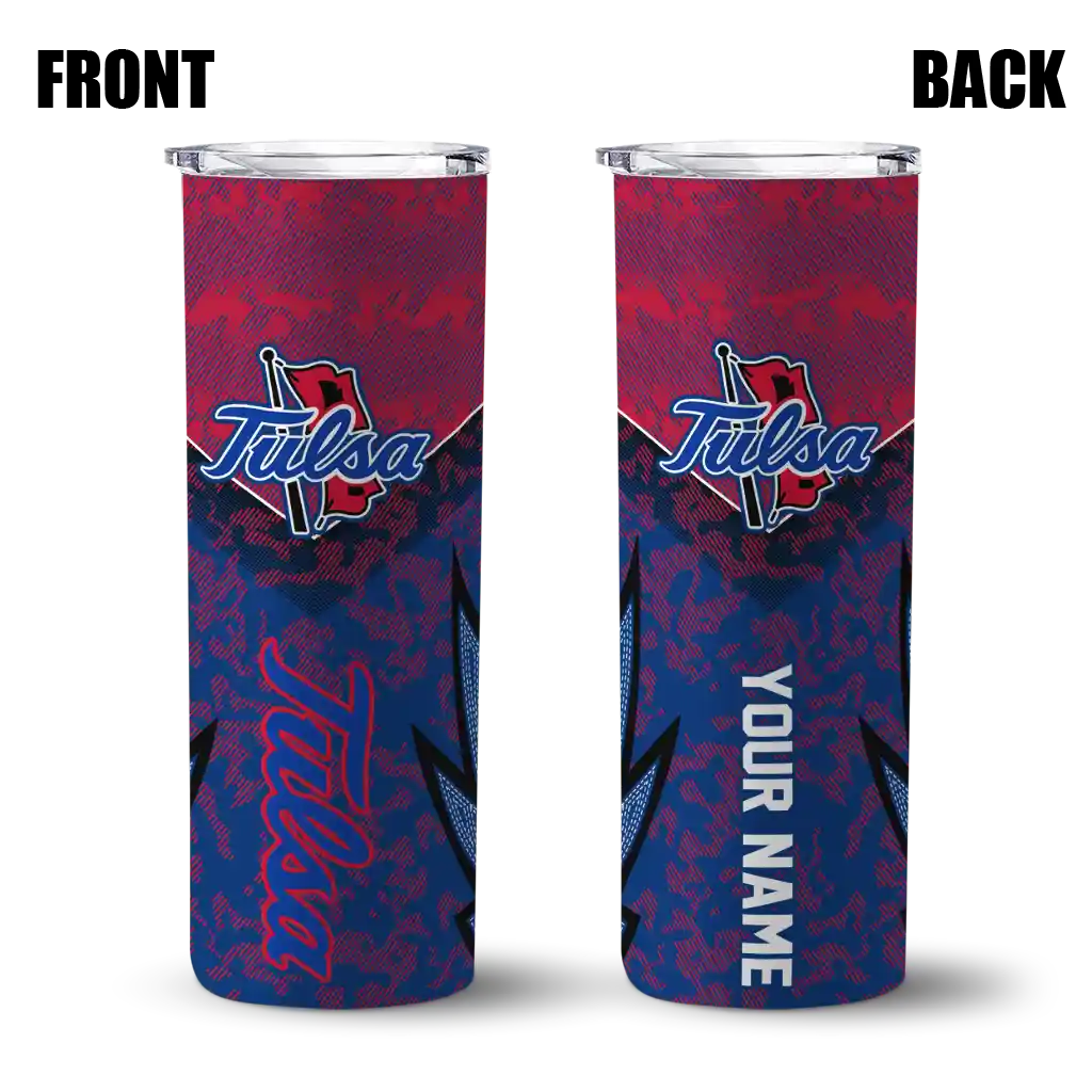 customized-tulsa-golden-hurricane-spiral-burst-print-blue-skinny-tumbler-fashion-forward.webp