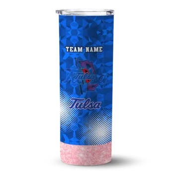 Customized Tulsa Golden Hurricane Starburst Tiles Blue Skinny Tumbler