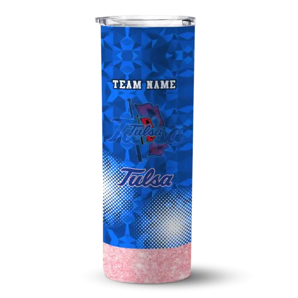 customized tulsa golden hurricane starburst tiles blue skinny tumbler best selling