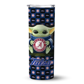 Customized Tulsa Golden Hurricane Yoda Cozy Blue Black Skinny Tumbler
