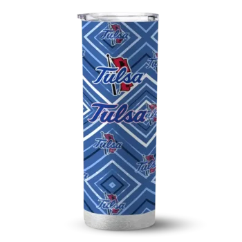 Customized Tulsa Golden Hurricane Zipper Leopard Blue Skinny Tumbler