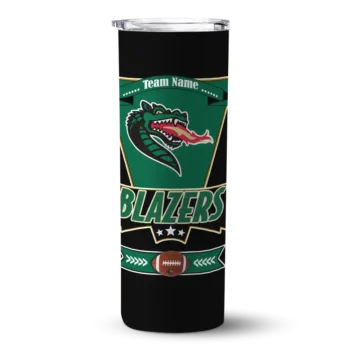 Customized UAB Blazers Helmet Belt Green Black Skinny Tumbler