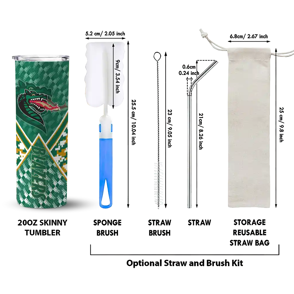 customized-uab-blazers-monogram-burst-green-white-skinny-tumbler-new-arrival.webp