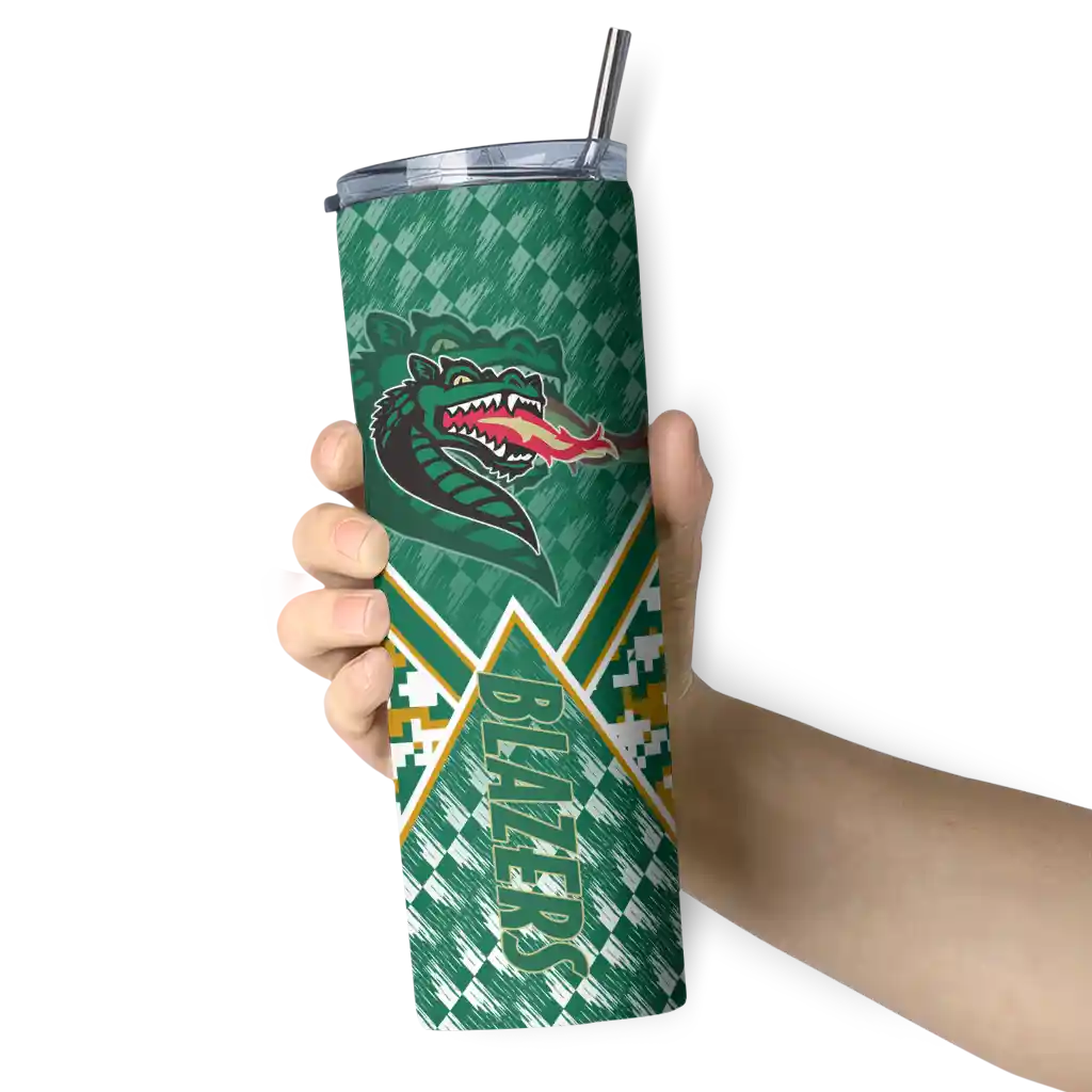 customized-uab-blazers-monogram-burst-green-white-skinny-tumbler-premium-grade.webp