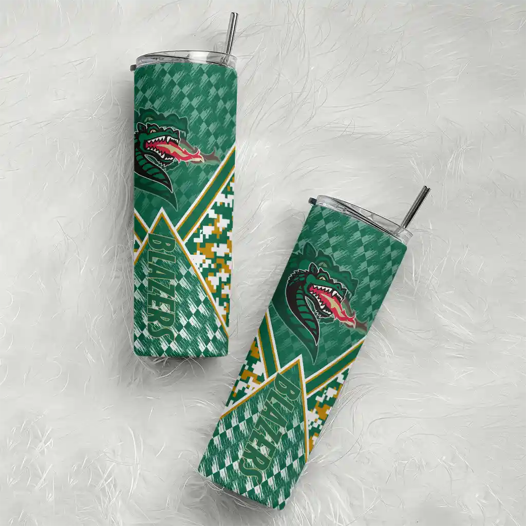 customized-uab-blazers-monogram-burst-green-white-skinny-tumbler-top-rated.webp