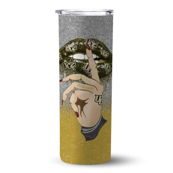 customized ucf knights sparkle lips gold skinny tumbler best selling